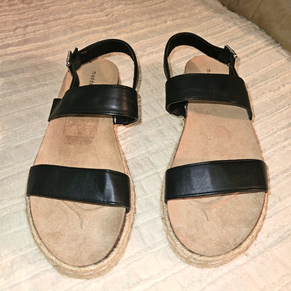 Madden Girl Leather Black Sandals Size 11
